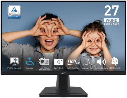 MSI PRO MP275Q front view showing crisp 27 inch WQHD display for daily work