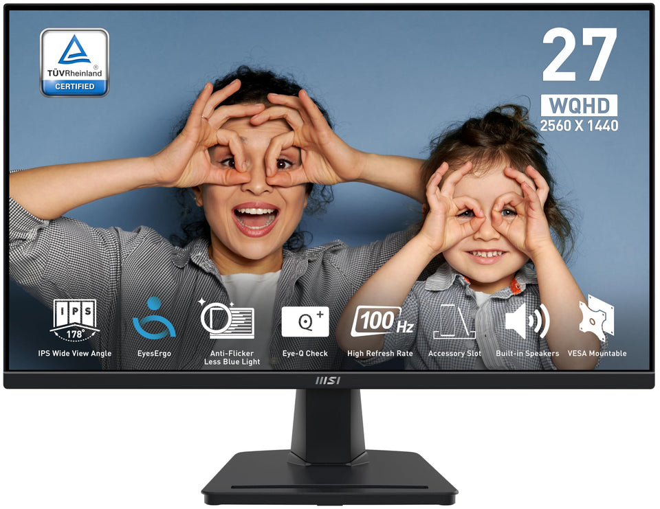 MSI PRO MP275Q front view showing crisp 27 inch WQHD display for daily work
