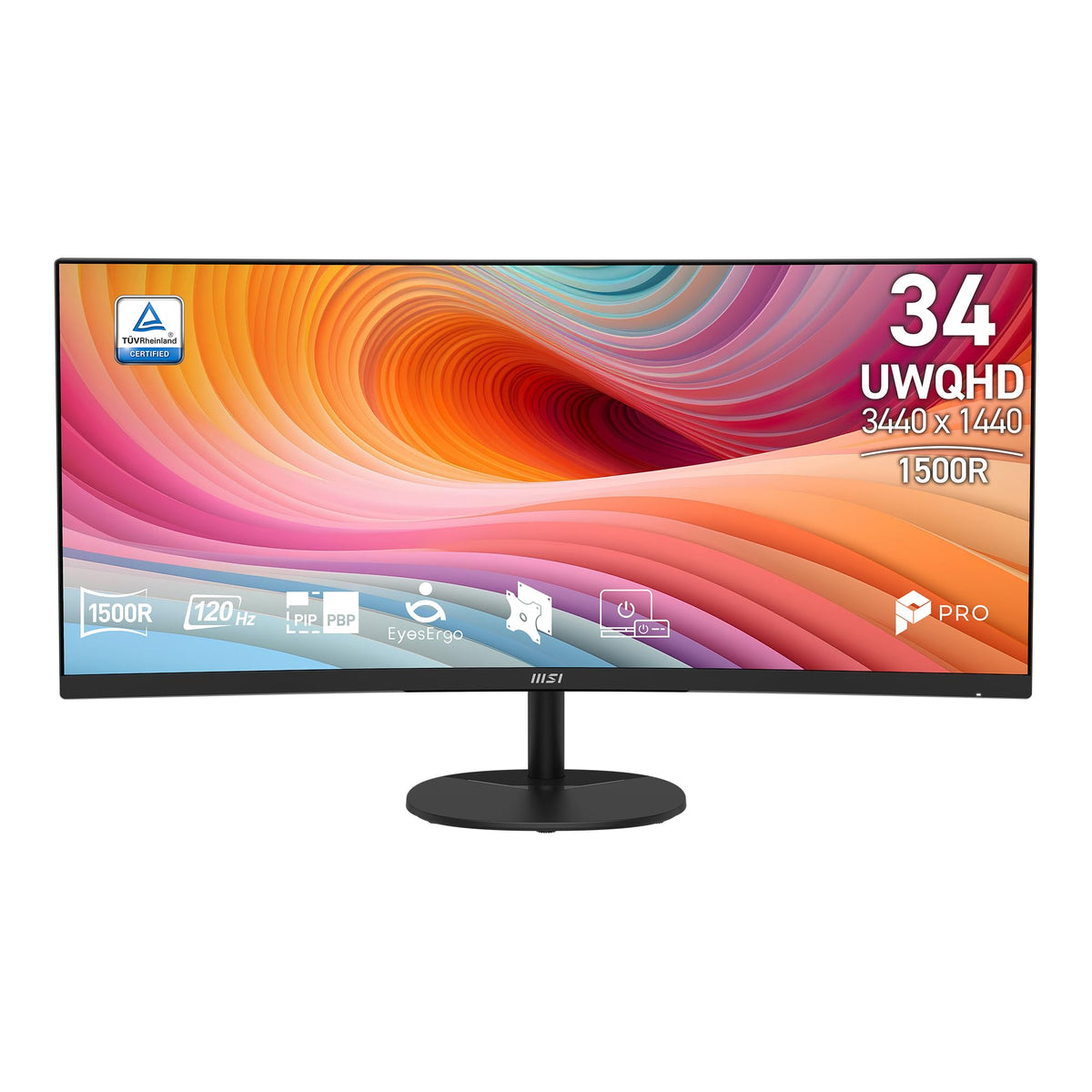 MSI PRO MP341CQ E12 front view highlights ultrawide clarity for immersive multitasking