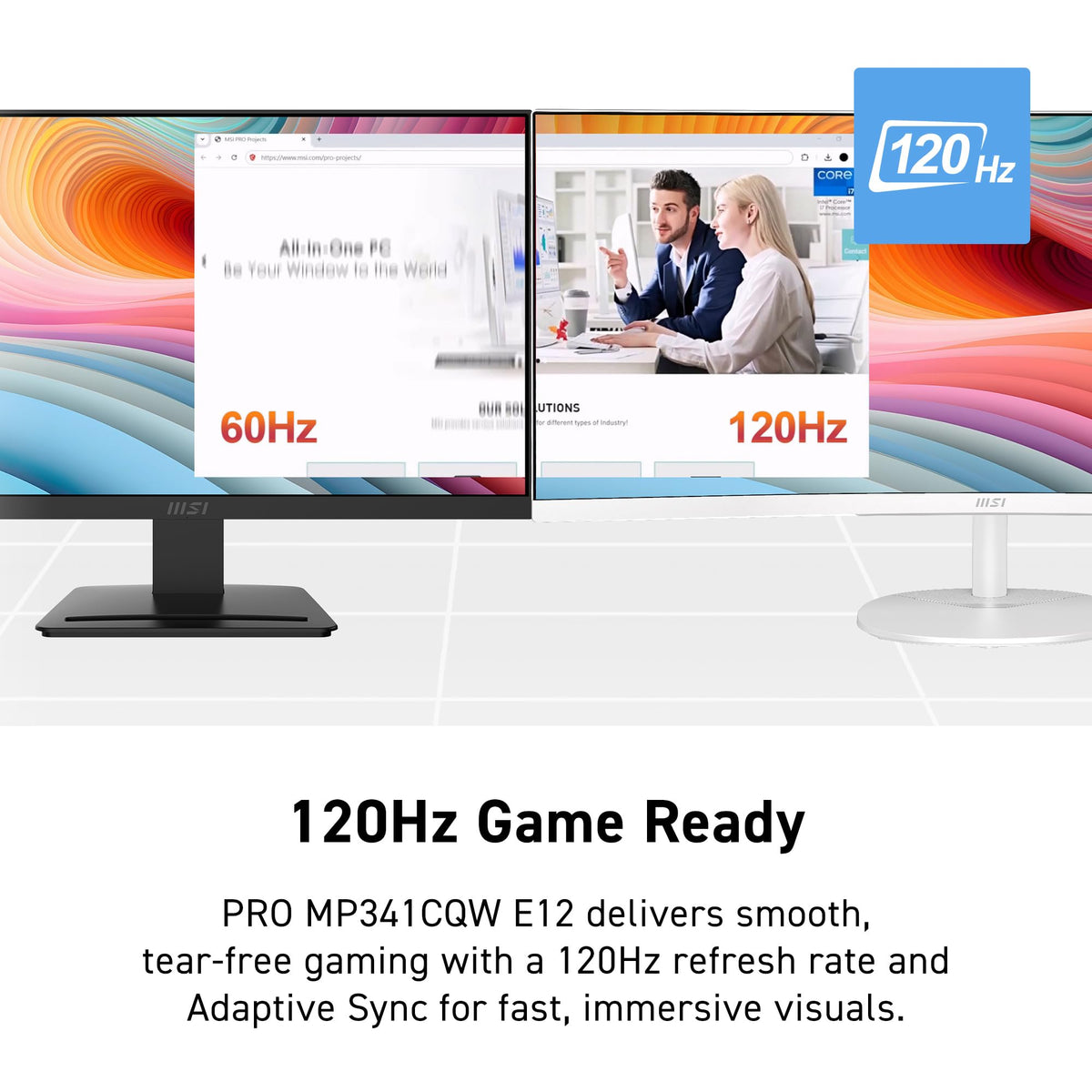 MSI PRO MP341CQW 120Hz refresh delivers smoother motion for gaming and fast-paced tasks.