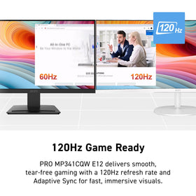 MSI PRO MP341CQW 120Hz refresh delivers smoother motion for gaming and fast-paced tasks.