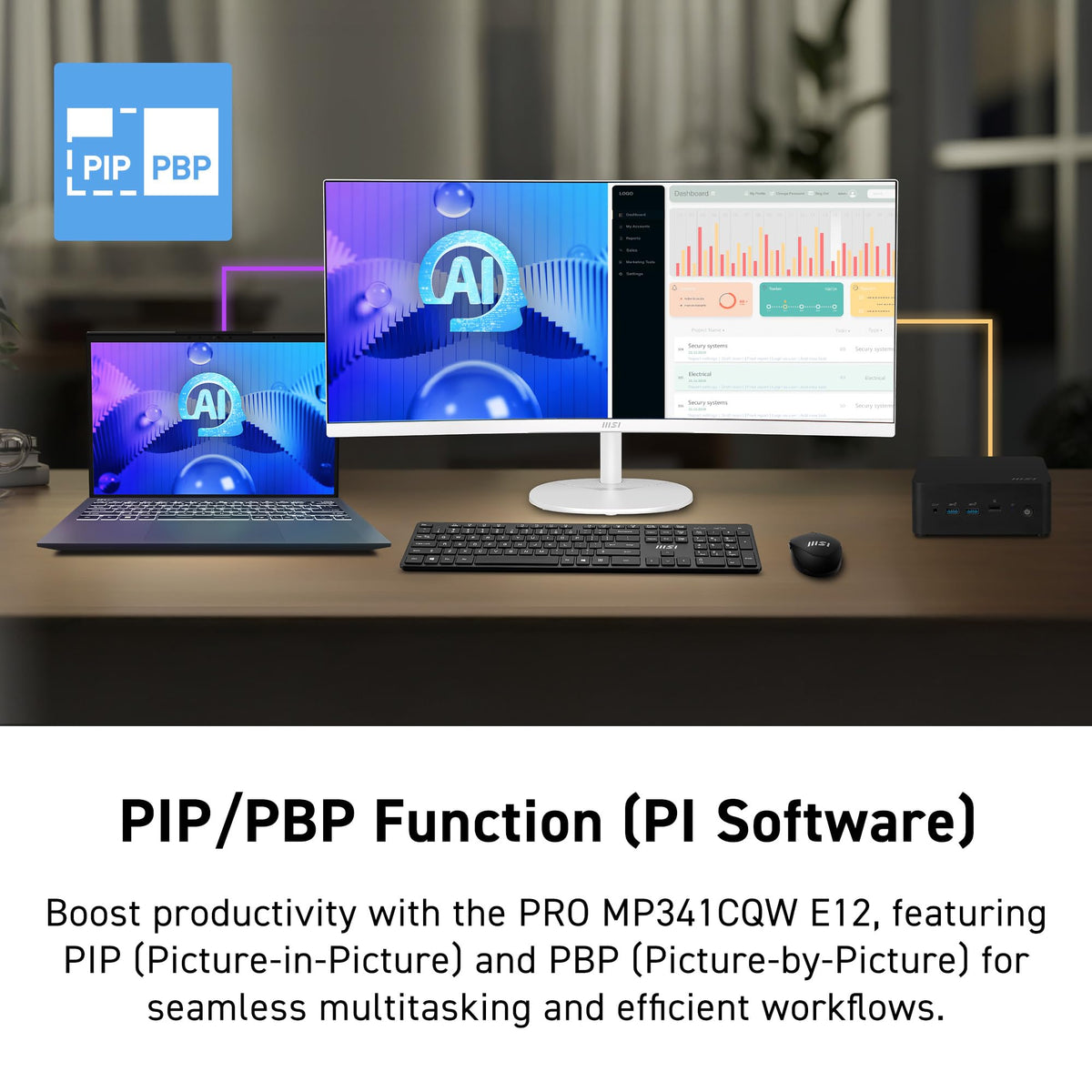 MSI PRO MP341CQW HDMI and DP ports provide flexible connectivity for any setup.
