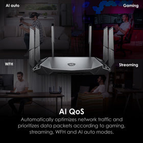 MSI Radix AXE6600 router side view with compact profile and vents.
