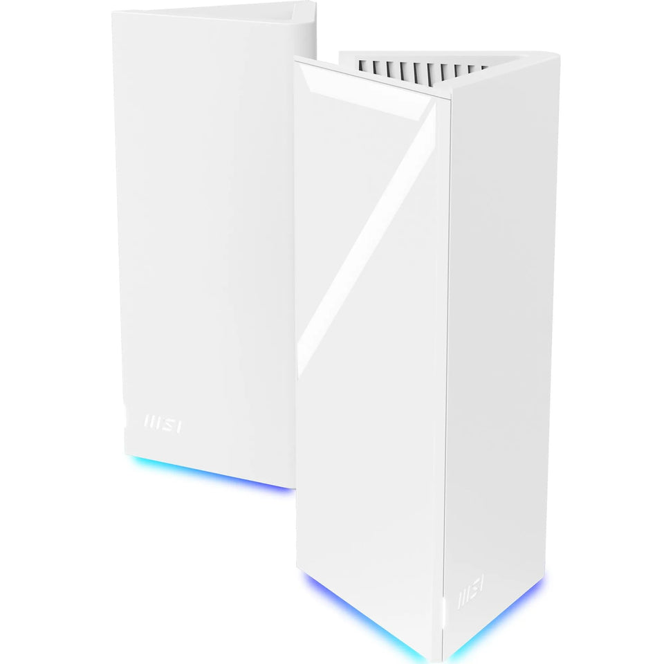 MSI Roamii BE Pro mesh front view shows two-pack coverage for seamless WiFi