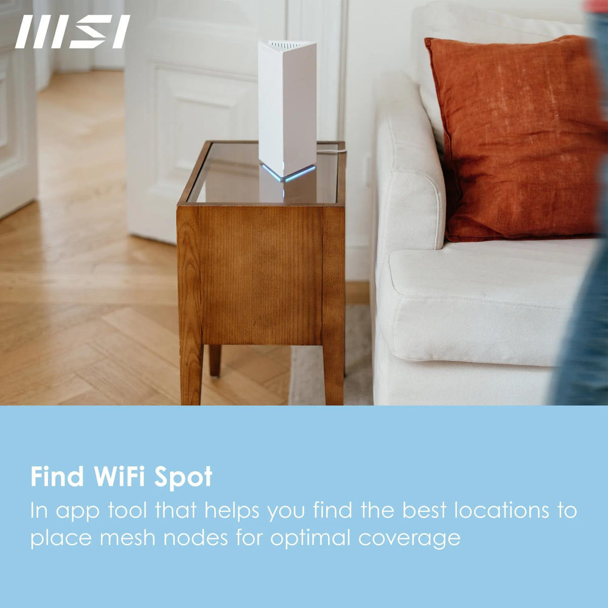 MSI Router 2.0 app view shows easy setup and Find WiFi Spot feature