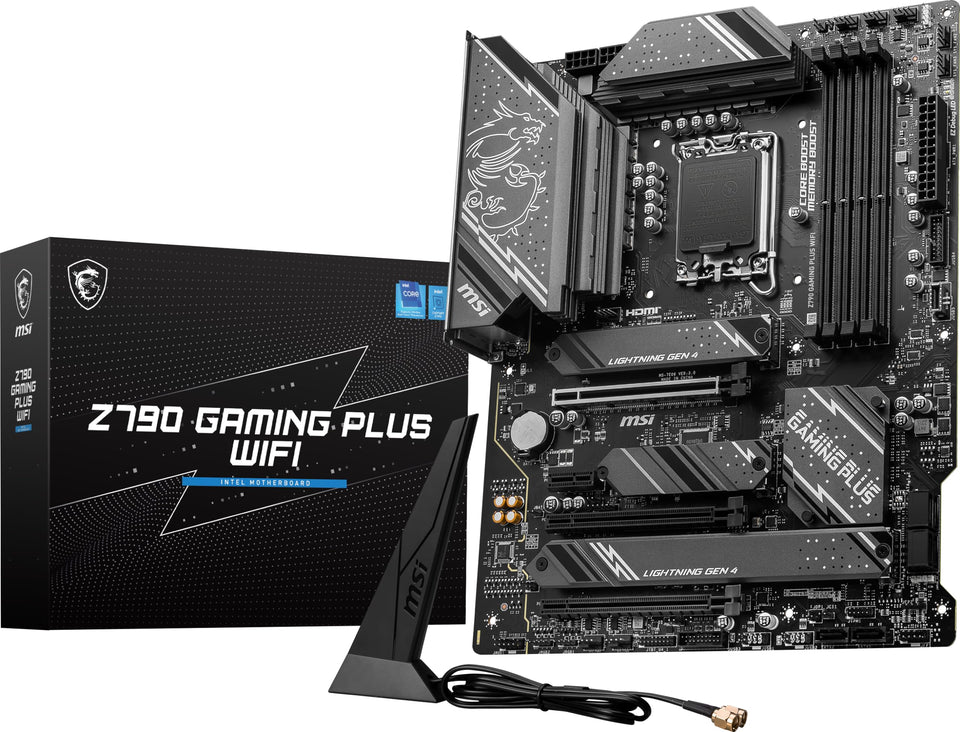 MSI Z790 GAMING PLUS WIFI-AMZ board front view showing PCIe 5.0 and DDR5 readiness