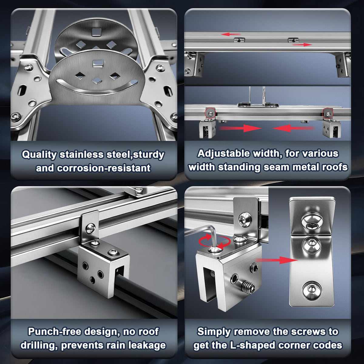 L-shaped corner bracket expands compatibility on wider seams.