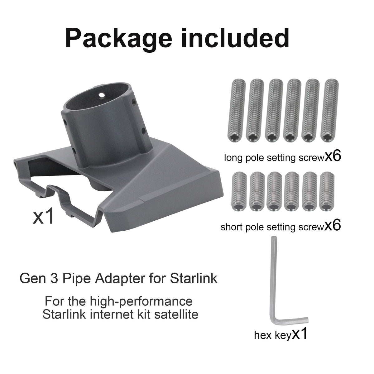 Mskekit pipe adapter for Starlink Gen3 offers 360-degree rotation and 20-degree tilt for flexible aiming.