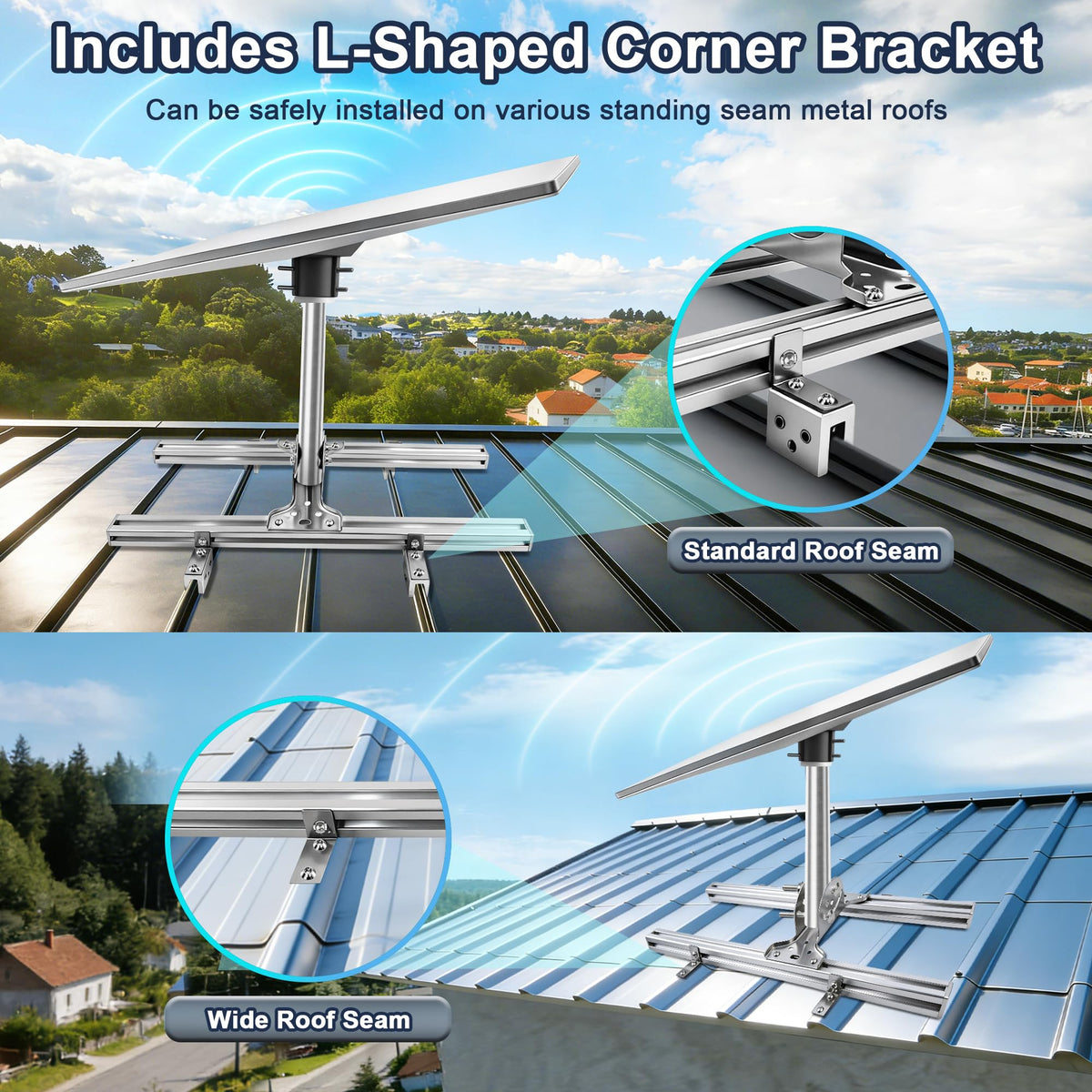 Mskekit mount provides 180-degree vertical tilt for optimal signal direction.