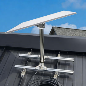 Mskekit Starlink mount installed on standing seam roof for secure, drill-free setup.