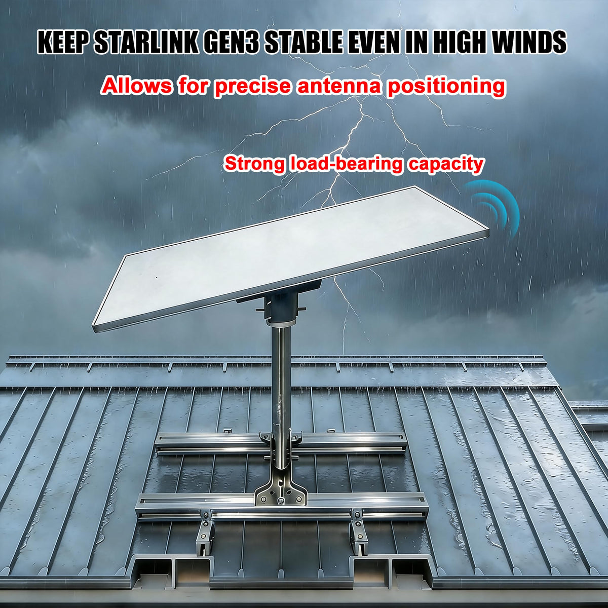Broad, sturdy base maintains dish stability in windy conditions.