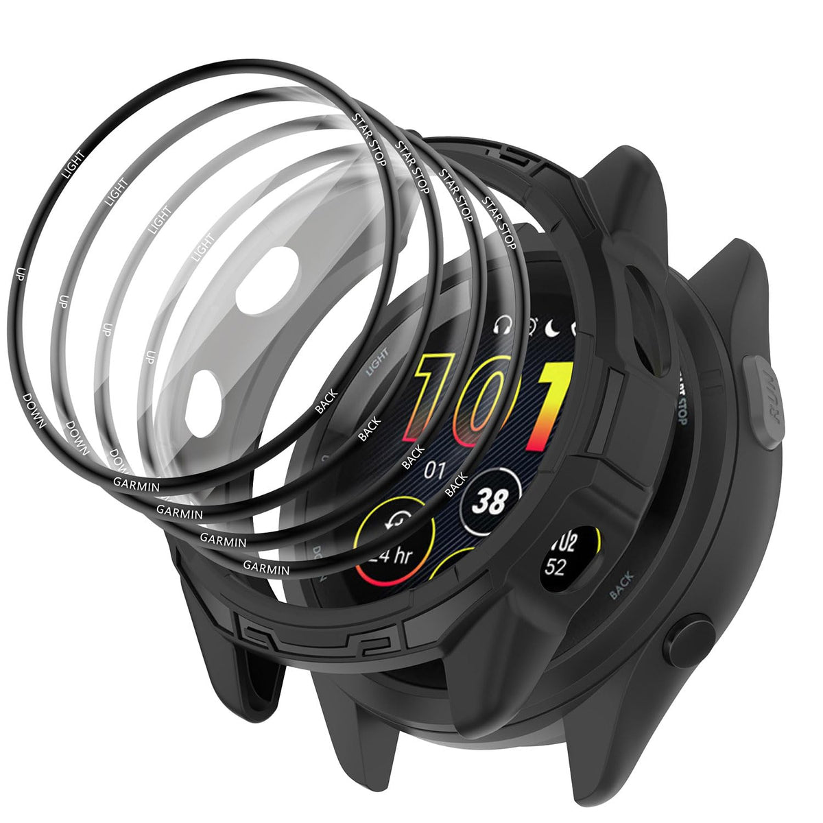 Msvueioe front view on Forerunner 265 showing full-coverage protection benefit