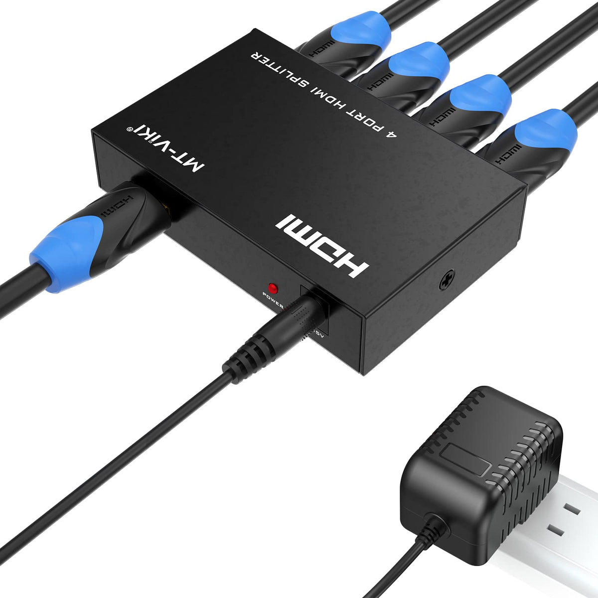 MT-VIKI HDMI Splitter 1x4 front view shows rugged metal housing for daily use.