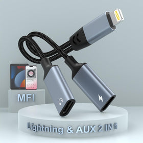 MTAKYI Apple MFi dual Lightning splitter front view enabling simultaneous charging and audio