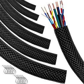 MTJSWXSY front view of 20ft black braided wire loom showing length benefit