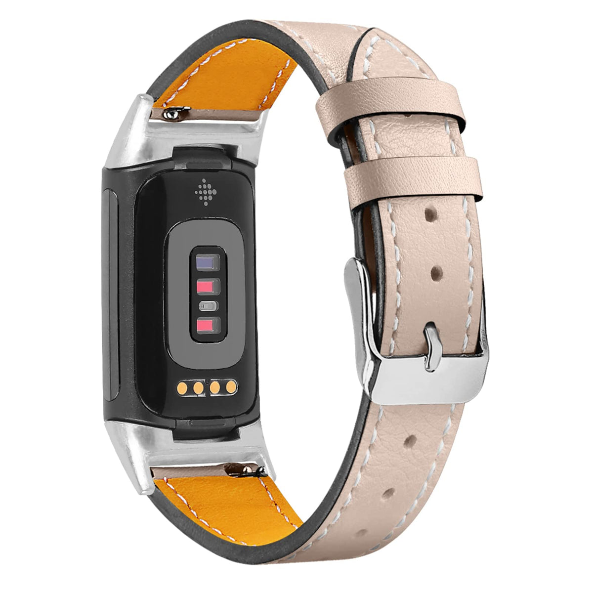 Mtozon beige leather band on Fitbit Charge 6/5 offers comfortable daily wear with a premium appearance.