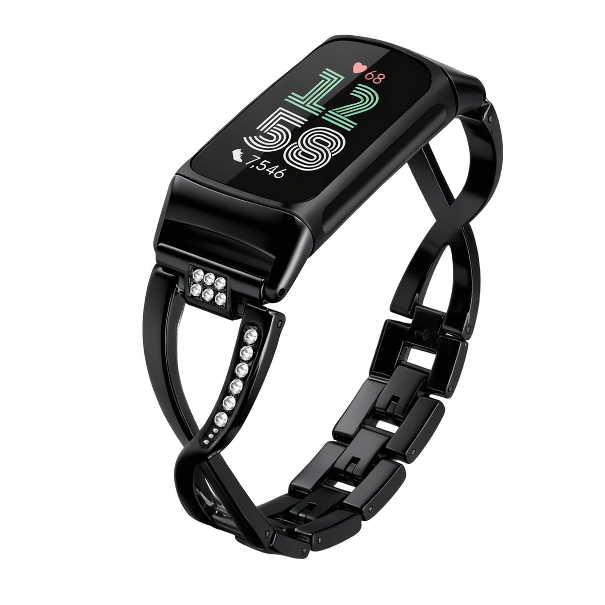 Mtozon dressy bling band in black enhances Fitbit Charge 6/5 look.