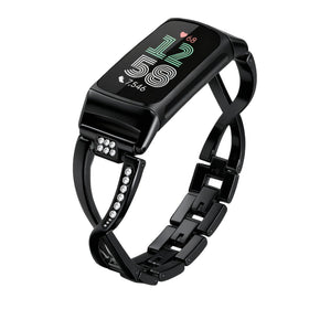 Mtozon dressy bling band in black enhances Fitbit Charge 6/5 look.