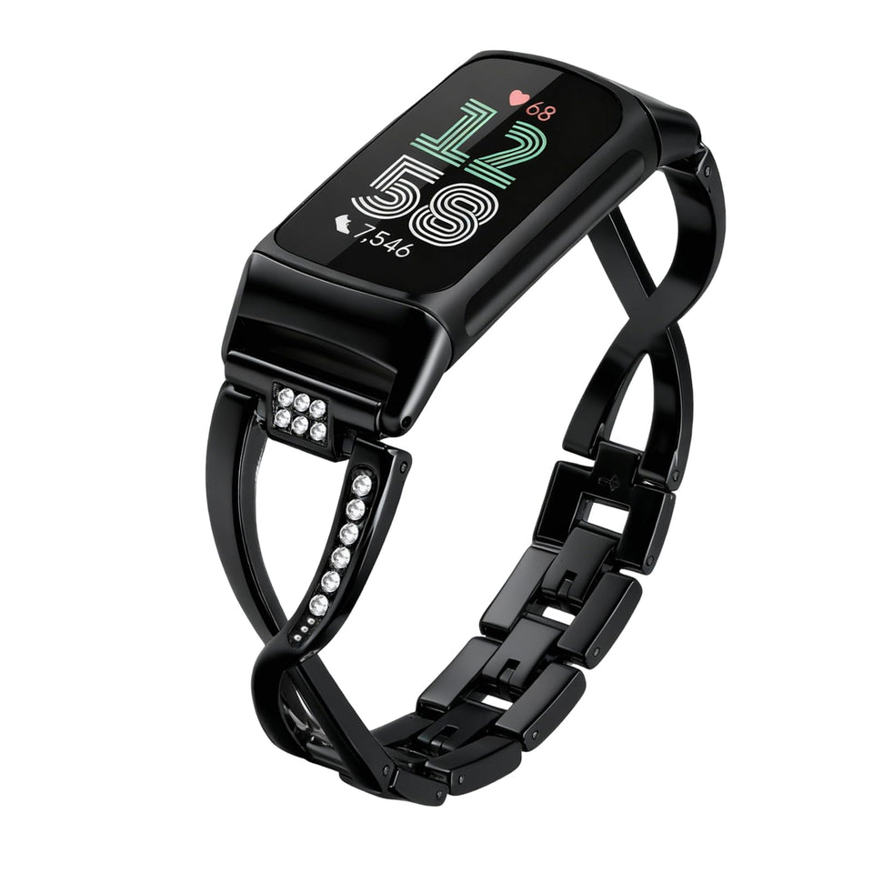 Mtozon dressy bling band in black enhances Fitbit Charge 6/5 look.