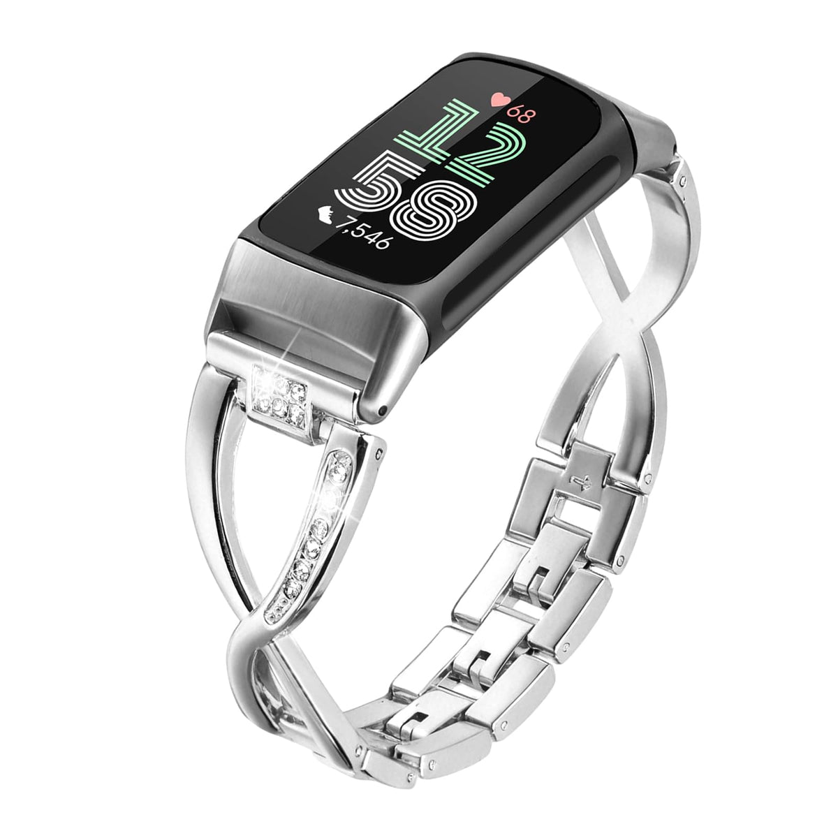 Mtozon Dressy Bling Band on Fitbit Charge 6 with rhinestones for daily elegance