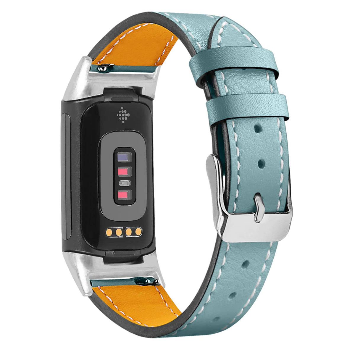 Mtozon leather band for Fitbit Charge 6/5 in blue, premium comfort for daily wear