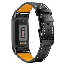 Mtozon leather band for Fitbit Charge 6/5, wide, comfortable all day wear.