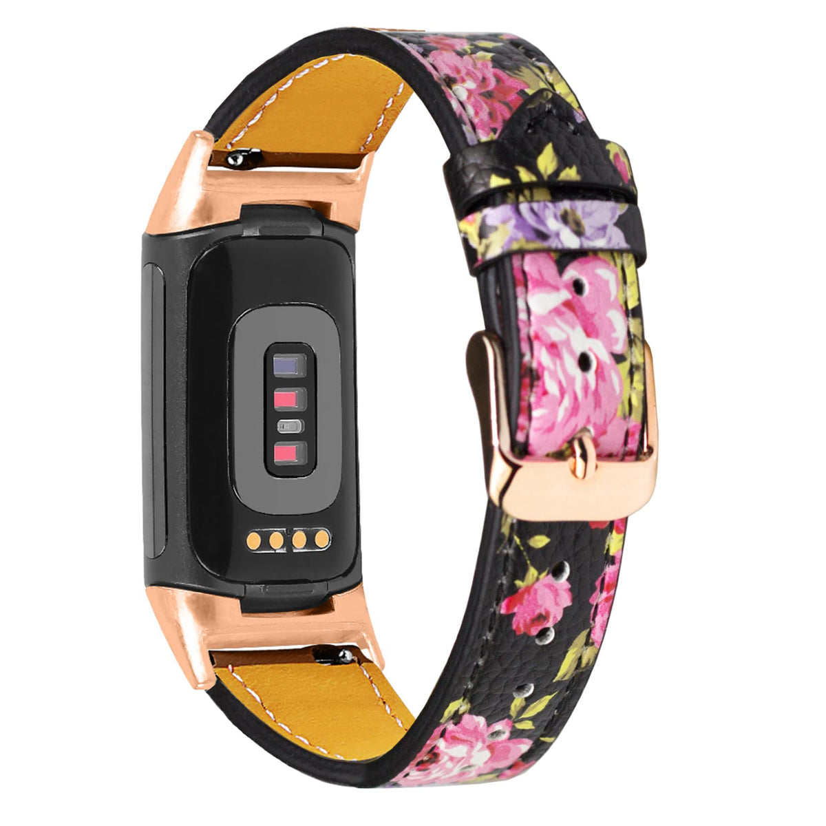 Mtozon leather band for Fitbit Charge 6/5 with floral design for everyday style