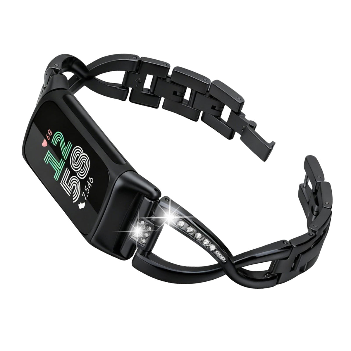 Mtozon stainless steel bracelet with rhinestone accents.