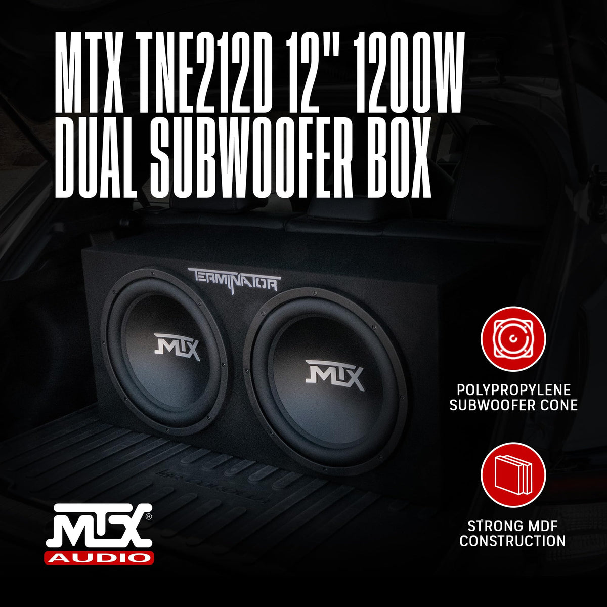 MTX 48-ounce magnet detail supports strong bass performance.