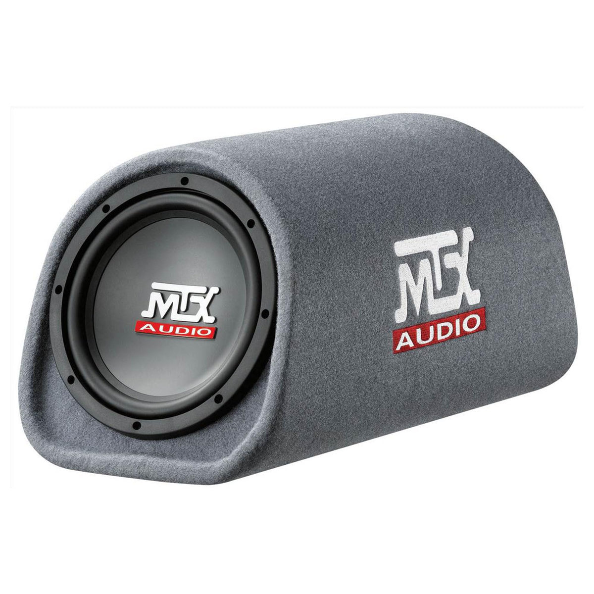 MTX Audio RT8PT vented enclosure side view highlights enhanced bass output.