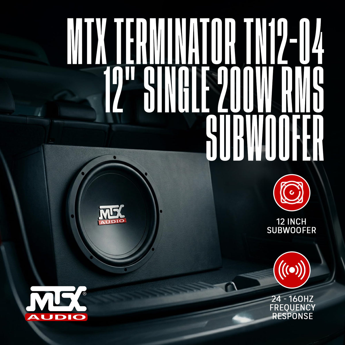 MTX Audio TN12-04 side profile showing compact design for easy installation.