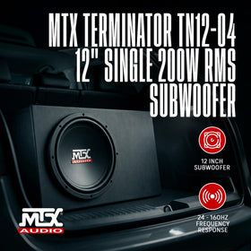 MTX Audio TN12-04 side profile showing compact design for easy installation.