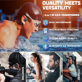 MTYBBYH S25 worn by swimmer underwater demonstrating waterproof audio reliability