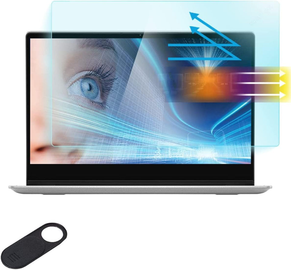 MUBUY-GOL 17-inch blue light filter on a laptop reduces glare and eye strain.