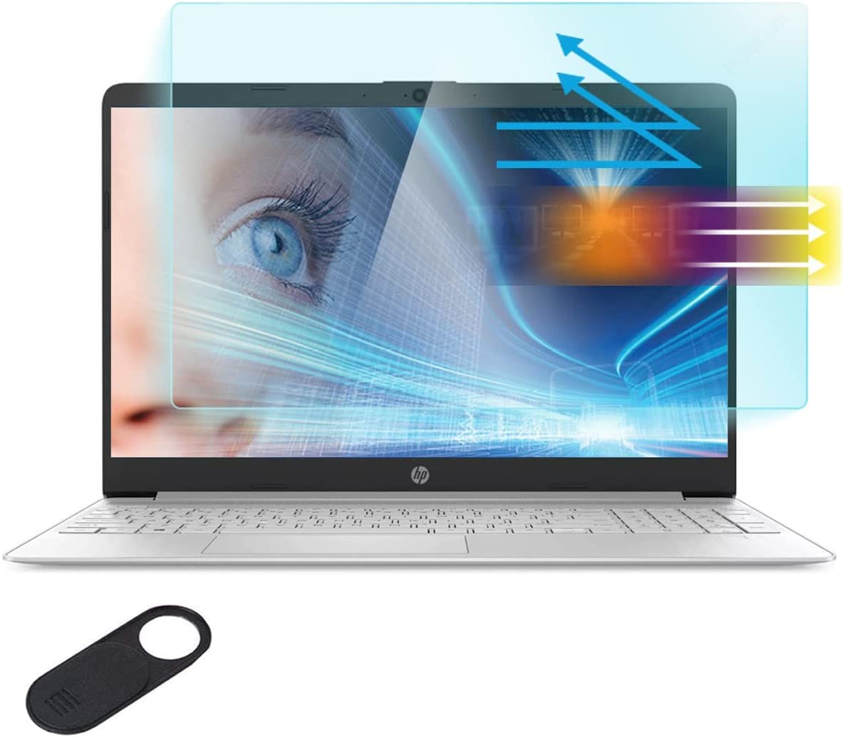 MUBUY-GOL anti-blue light screen protector on 17.3" HP laptop reduces eye strain during long sessions.