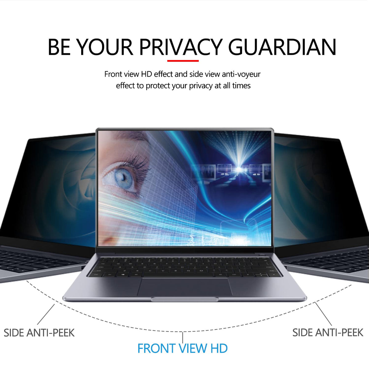 MUBUY-GOL installed on laptop in a coffee shop demonstrating privacy protection and reduced side viewing