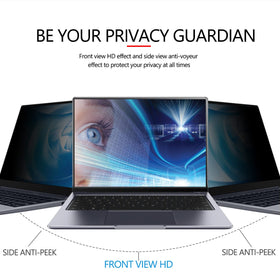 MUBUY-GOL installed on laptop in a coffee shop demonstrating privacy protection and reduced side viewing