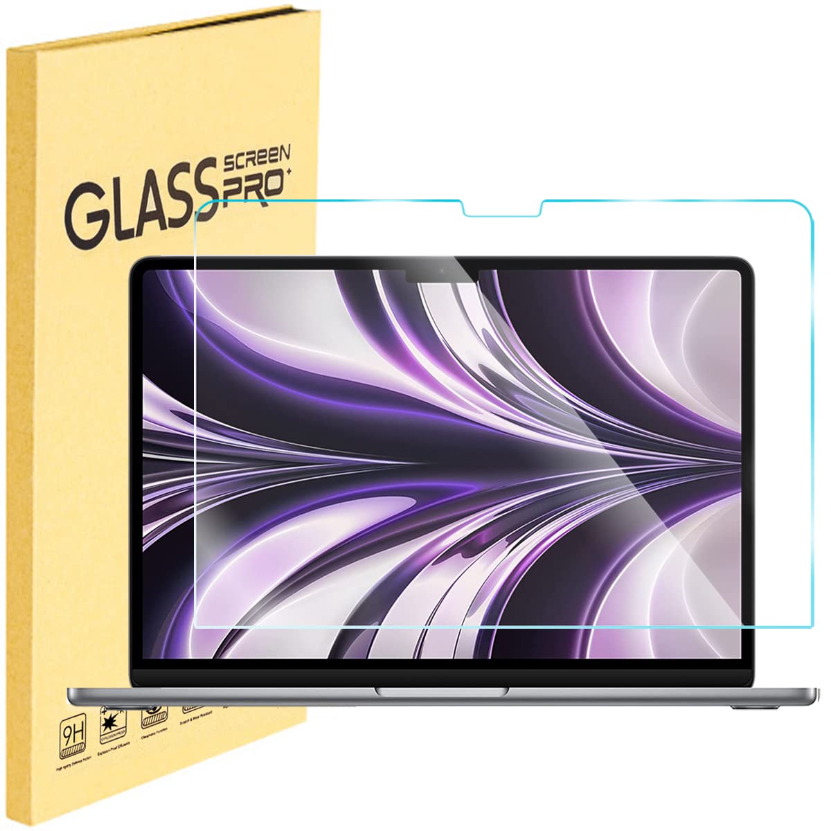 MUBUY-GOL MacBook Air 13.6-inch glass protector front view guards against scratches.