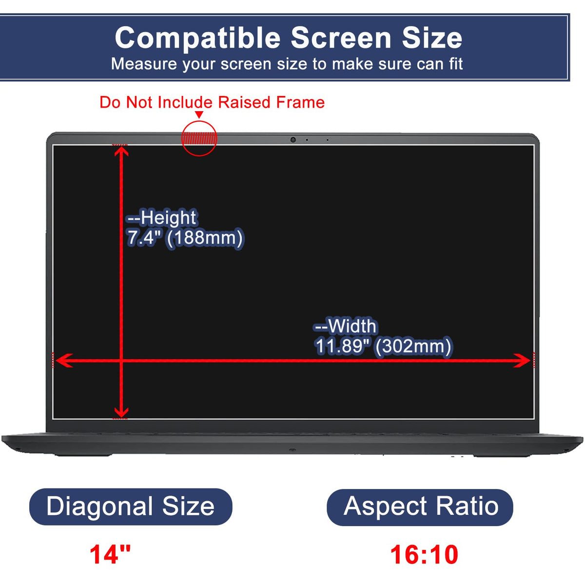 MUBUY-GOL 14 inch protector edge close up shows smooth 2.5D rounded edge