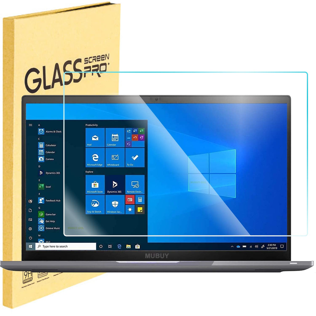 MUBUY-GOL 15.6-inch screen protector before application shows alignment guide