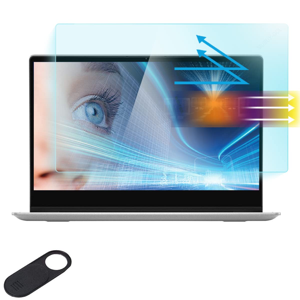 MUBUY-GOL screen protector blocks blue light for 17.3-inch laptops, reducing eye strain.