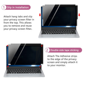 MUBUY-GOL beside a ruler showing 12 5/16 x 7 11/16 inch filter size for accurate laptop compatibility