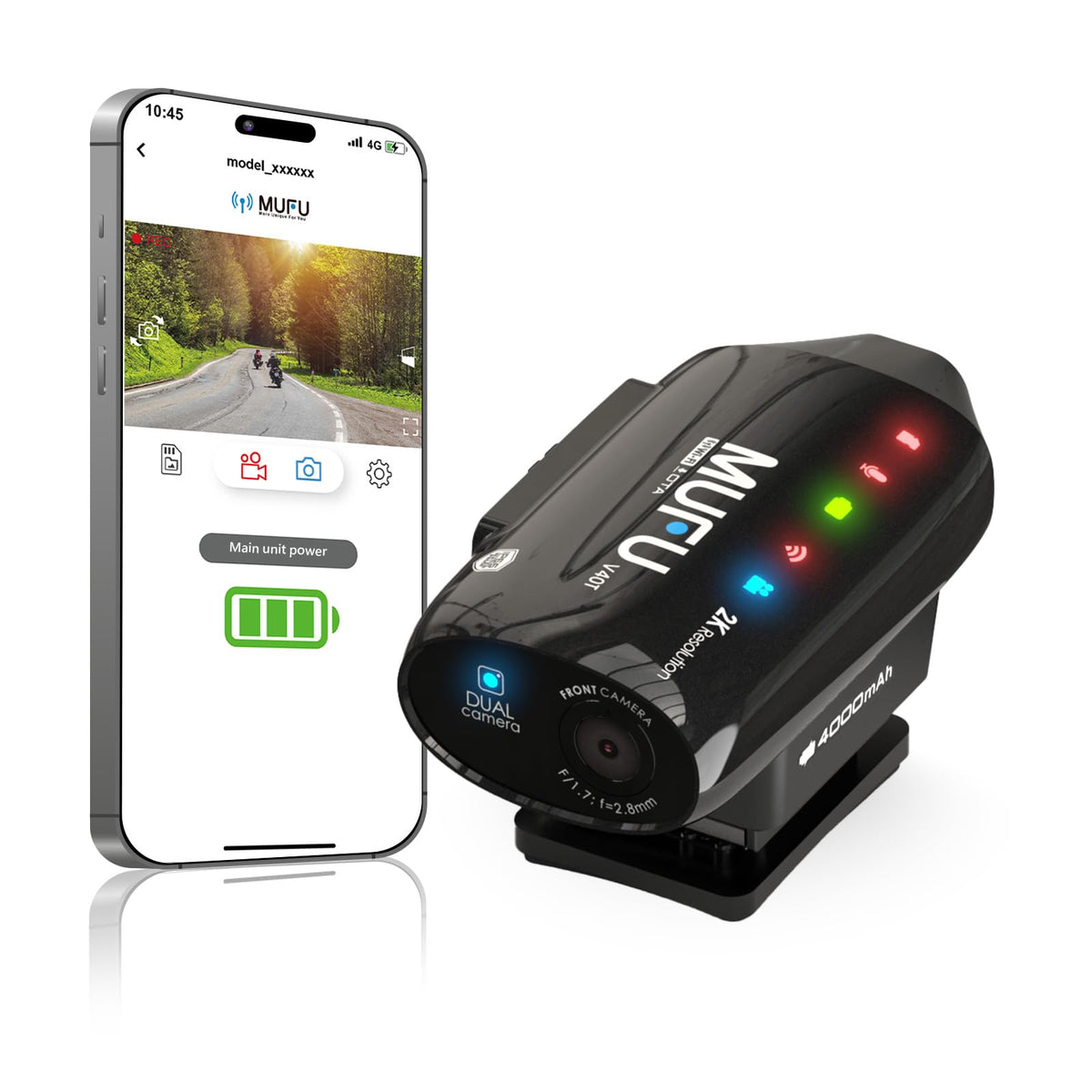 MUFU V40T front 2K camera for crisp road footage