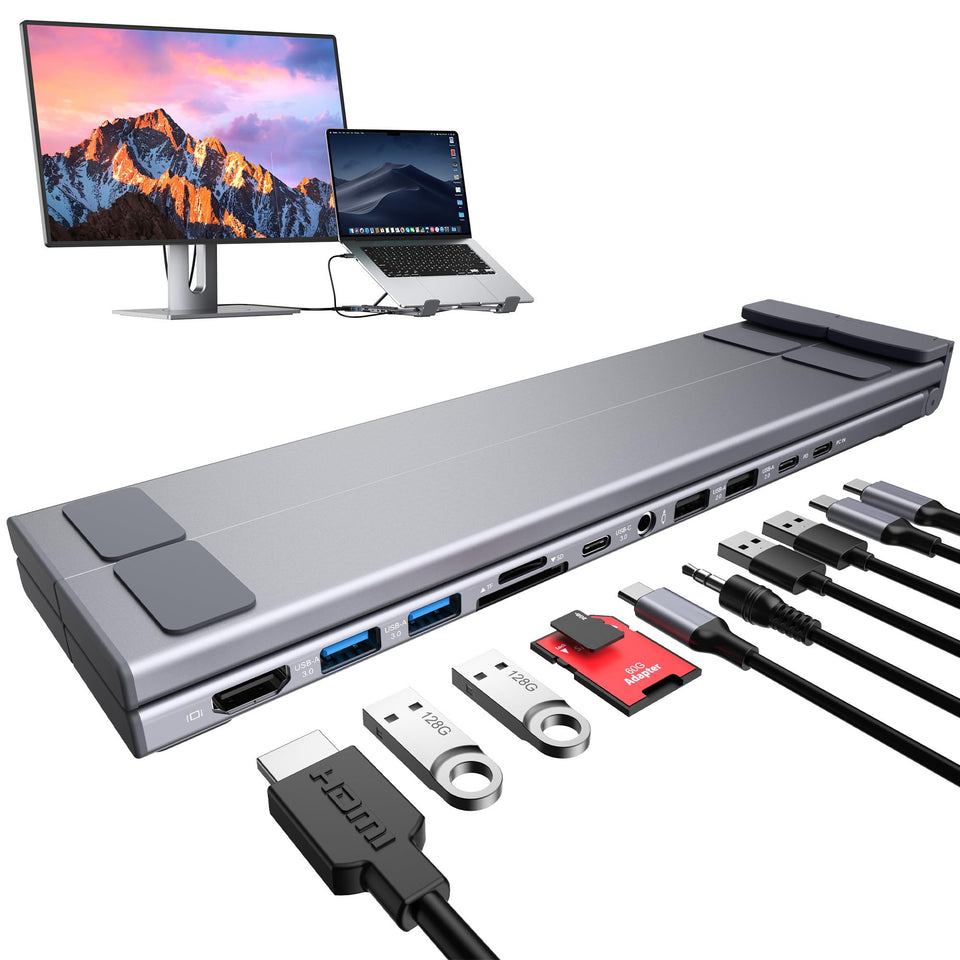 Mukiya 11-in-1 USB-C dock with 4K HDMI and display expansion for laptops