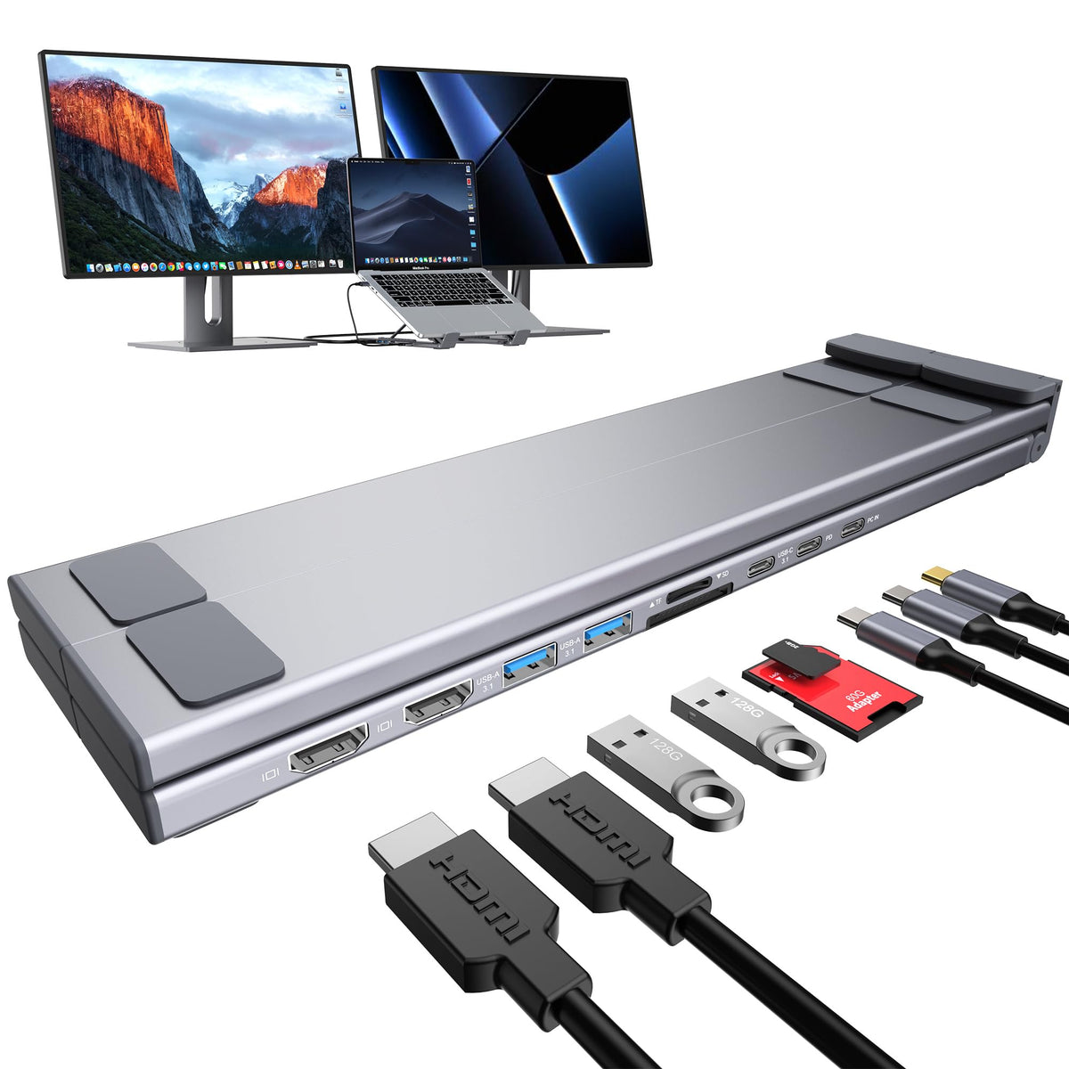 Mukiya USB-C docking stand with dual 4K HDMI for productive multitasking