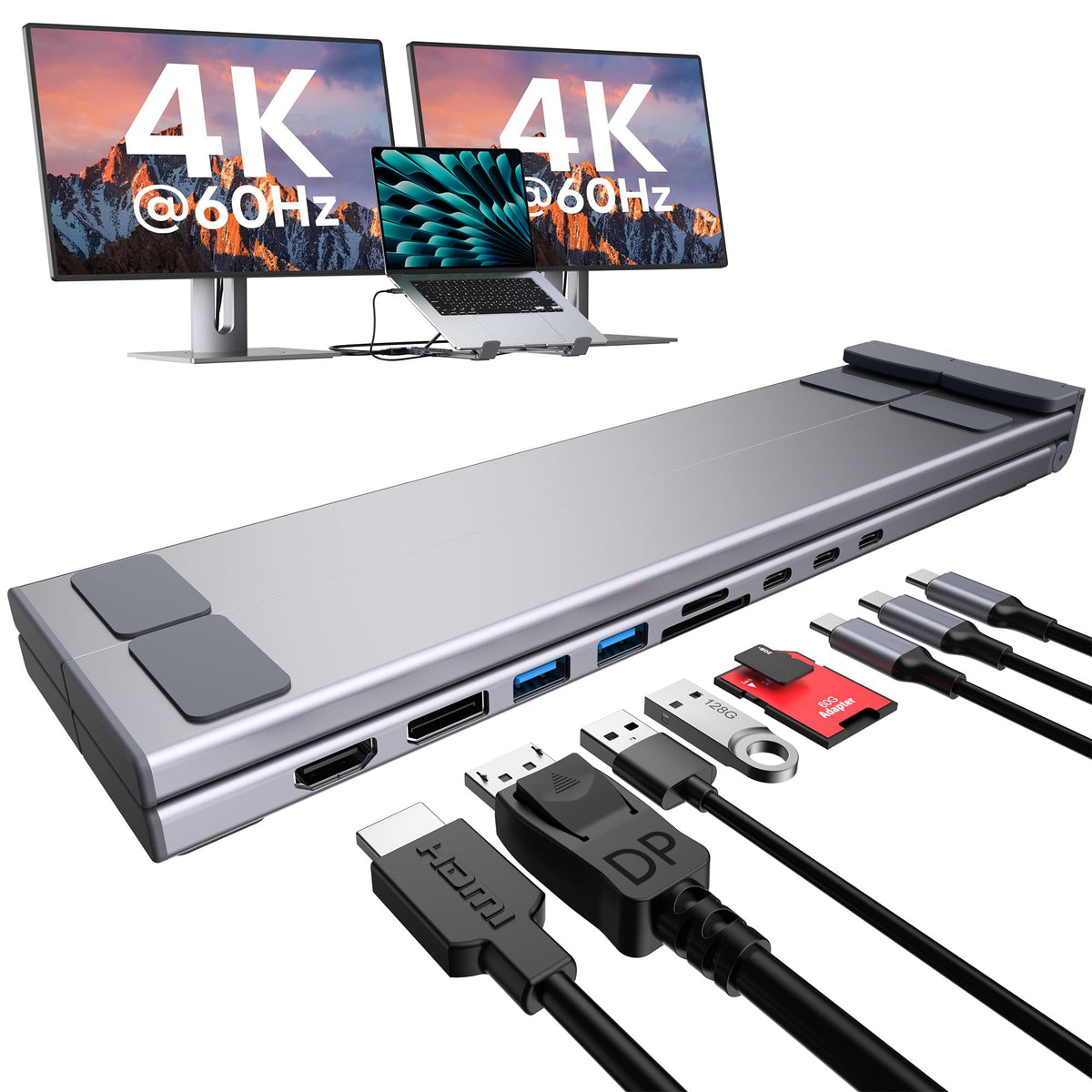 Mukiya USB-C docking stand full view with 9-in-1 ports for a cleaner workflow.