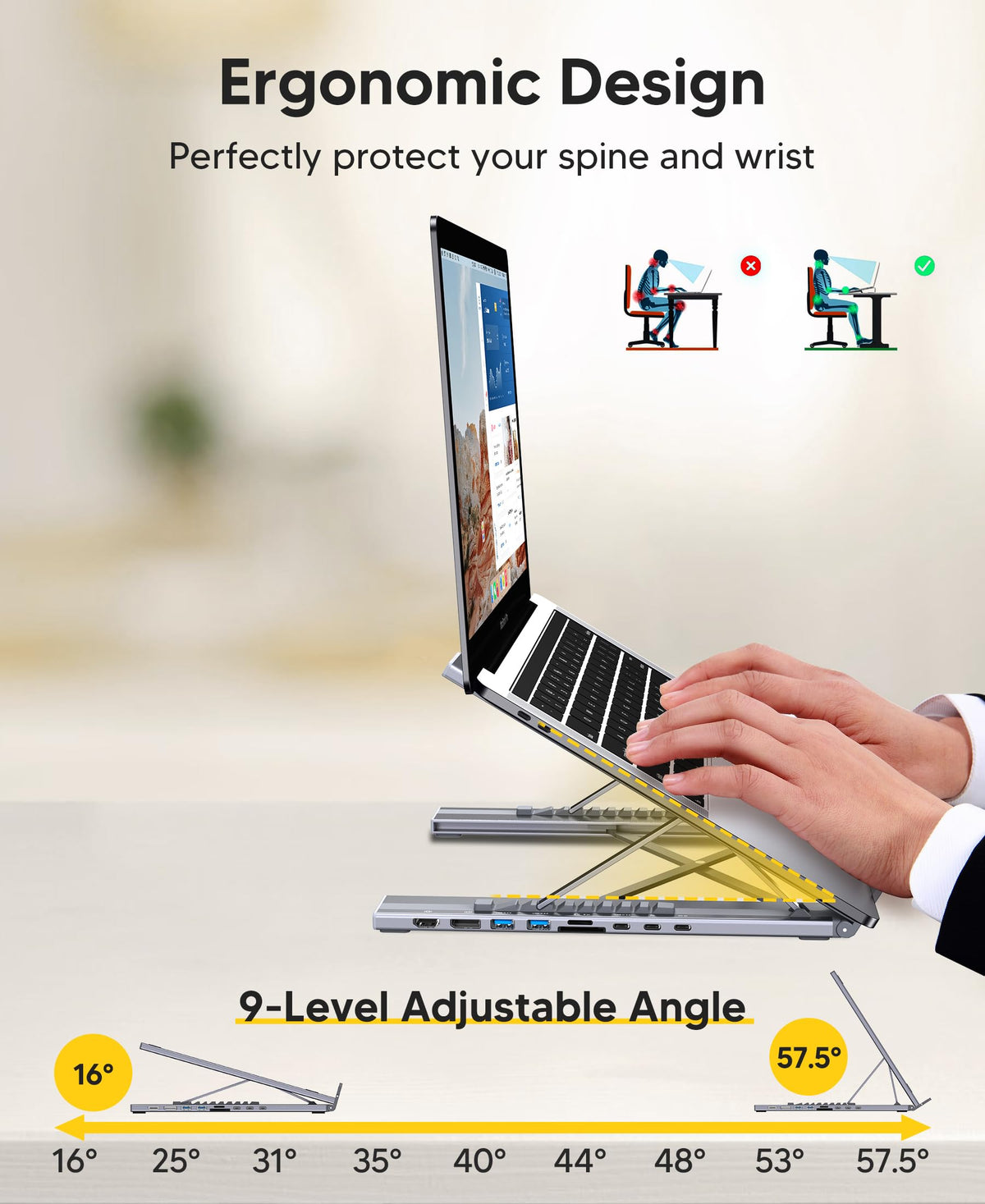 100W PD charging powers most laptops while you work.