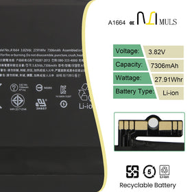 MULS A1664 battery for iPad Pro 9.7 packaged unit ready for safe swap