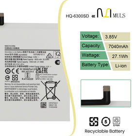 MULS HQ-6300SA battery for Tab A8, back view, supports reliable daily use.