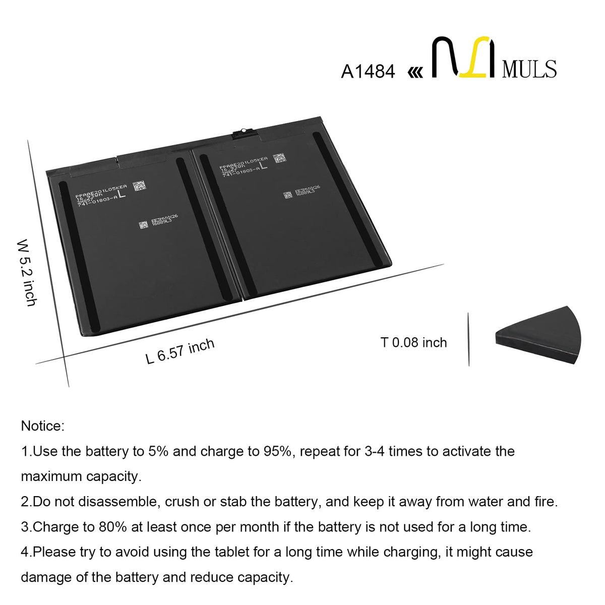 MULS iPad battery replacement for A1474/A1475 restores power and longevity